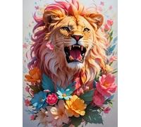 WELIWE Kit Broderie Point de Croix Estampé 11CT Adultes Débutant Compté Point de Croix Kits DIY Pré Imprimé Canevas art broderie Animal lion 40x50 cm