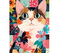 WELIWE Kit Broderie Point de Croix Estampé 11CT Adultes Débutant Compté Point de Croix Kits DIY Pré Imprimé Canevas art broderie Petit chat fleur 40x50 cm