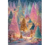 WELIWE Kit Broderie Point de Croix Estampé 11CT Adultes Débutant Compté Point de Croix Kits DIY Pré Imprimé Canevas art broderie Forêt de pins onirique 40x50 cm