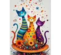 WELIWE Kit Broderie Point de Croix Estampé 11CT Adultes Débutant Compté Point de Croix Kits DIY Pré Imprimé Canevas art broderie Chat aux fleurs 40x50 cm