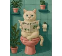 WELIWE Kit Broderie Point de Croix Estampé 11CT Adultes Débutant Compté Point de Croix Kits DIY Pré Imprimé Canevas art broderie Pot de fleurs Chat lisant le journal 40x50 cm