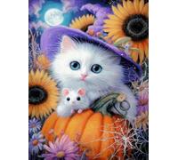 WELIWE Kit Broderie Point de Croix Estampé 11CT Adultes Débutant Compté Point de Croix Kits DIY Pré Imprimé Canevas art broderie Chat citrouille et souris 40x50 cm