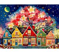 WELIWE Kit Broderie Point de Croix Estampé 11CT Adultes Débutant Compté Point de Croix Kits Maison colorée DIY Pré Imprimé Canevas art broderie 40x50 cm