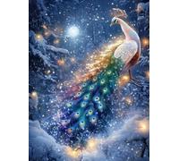 WELIWE Kit Broderie Point de Croix Estampé 11CT Adultes Débutant Compté Point de Croix Kits Paon et flocons de neige DIY Pré Imprimé Canevas art broderie 40x50 cm