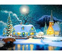 WELIWE Kit Broderie Point de Croix Estampé 11CT Adultes Débutant Compté Point de Croix Kits Paysage enneigé DIY Pré Imprimé Canevas art broderie 40x50 cm