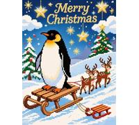 WELIWE Point de Croix Broderie Kits de Couture à la Main Bricolage 11CT Estampé pour Les Débutants Kit de Broderie Pré-imprimé Motif Pingouins dans la neige 40x50 cm