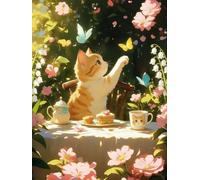 WELIWE Point de Croix Broderie Kits de Couture à la Main Bricolage 11CT Estampé pour Les Débutants Kit de Broderie Pré-imprimé Motif Chat papillon 40x50 cm