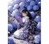 WELIWE Point de Croix Broderie Kits de Couture à la Main Bricolage 11CT Estampé pour Les Débutants Kit de Broderie Pré-imprimé Motif Fille aux hortensias 40x50 cm