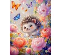 WELIWE Point de Croix Broderie Kits de Couture à la Main Bricolage 11CT Estampé pour Les Débutants Kit de Broderie Pré-imprimé Motif Hérisson floral 40x50 cm