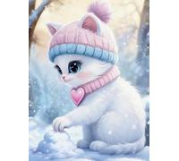 WELIWE Point de Croix Broderie Kits de Couture à la Main Bricolage 11CT Estampé pour Les Débutants Kit de Broderie Pré-imprimé Motif Chat flocon de neige 40x50 cm