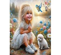 WELIWE Point de Croix Broderie Kits de Couture à la Main Bricolage 11CT Estampé pour Les Débutants Kit de Broderie Pré-imprimé Motif Fille au parc 40x50 cm