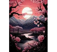 WELIWE Point de Croix Broderie Kits de Couture à la Main Bricolage 11CT Estampé pour Les Débutants Kit de Broderie Pré-imprimé Motif Montagne de cerisiers en fleurs de lune 40x50 cm