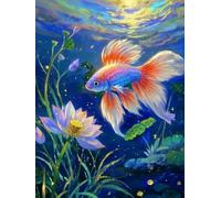 WELIWE Point de Croix Broderie Kits de Couture à la Main Bricolage 11CT Estampé pour Les Débutants Kit de Broderie Pré-imprimé Motif Poisson rouge lotus 40x50 cm
