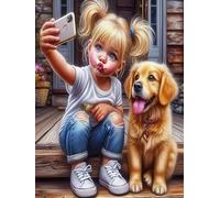 WELIWE Point de Croix Broderie Kits de Couture à la Main Bricolage 11CT Estampé pour Les Débutants Kit de Broderie Pré-imprimé Motif Fille avec golden retriever 40x50 cm