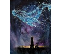 WELIWE Point de Croix Broderie Kits de Couture à la Main Bricolage 11CT Estampé pour Les Débutants Kit de Broderie Pré-imprimé Motif Chat baleine 40x50 cm