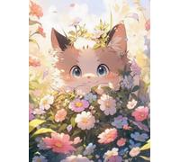 WELIWE Point de Croix Broderie Kits de Couture à la Main Bricolage 11CT Estampé pour Les Débutants Kit de Broderie Pré-imprimé Motif Chaton fleuri 40x50 cm