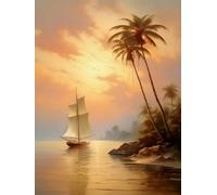 WELIWE Point de Croix Broderie Kits de Couture à la Main Bricolage 11CT Estampé pour Les Débutants Kit de Broderie Pré-imprimé Motif Paysage de bord de mer 40x50 cm