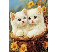 WELIWE Point de Croix Broderie Kits de Couture à la Main Bricolage 11CT Estampé pour Les Débutants Kit de Broderie Pré-imprimé Motif Chaton panier de fleurs 40x50 cm