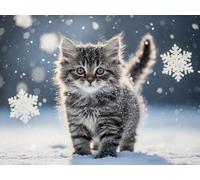 WELIWE Point de Croix Broderie Kits de Couture à la Main Bricolage 11CT Estampé pour Les Débutants Kit de Broderie Pré-imprimé Motif Chat des neiges 40x50 cm