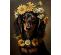 WELIWE Point de Croix Broderie Kits de Couture à la Main Bricolage 11CT Estampé pour Les Débutants Kit de Broderie Pré-imprimé Motif Chien fleur 40x50 cm