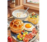 WELIWE Point de Croix Broderie Kits de Couture à la Main Bricolage 11CT Estampé pour Les Débutants Kit de Broderie Pré-imprimé Motif Délicieux petit-déjeuner 40x50 cm