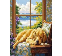 WELIWE Point de Croix Broderie Kits de Couture à la Main Bricolage 11CT Estampé pour Les Débutants Kit de Broderie Pré-imprimé Motif Chien endormi 40x50 cm