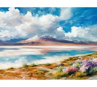 WELIWE Point de Croix Broderie Kits de Couture à la Main Bricolage 11CT Estampé pour Les Débutants Kit de Broderie Pré-imprimé Motif Lacs, montagnes et fleurs 40x50 cm