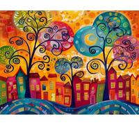 WELIWE Point de Croix Broderie Kits de Couture à la Main Bricolage 11CT Estampé pour Les Débutants Kit de Broderie Pré-imprimé Motif Ville peinte 40x50 cm