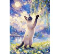 WELIWE Point de Croix Broderie Kits de Couture à la Main Bricolage 11CT Estampé pour Les Débutants Kit de Broderie Pré-imprimé Motif Chaton aux feuilles de saule 40x50 cm