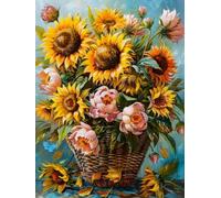 WELIWE Pré-imprimé Kit Broderie Point de Croix 11CT Collection Complète de Broderie Kit D'entrée de Gamme Adulte Débutant avec Fils Set Facile Panier de fleurs 40x50 cm