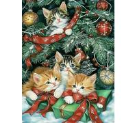WELIWE5D Broderie Diamant DIY Diamonds Painting Kit Mosaïque Canevas Strass Peinture Murale pour Adultes Debutant Décoration Chat de Noël 40x50 cm