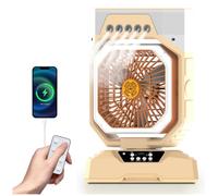 Weljoy Ventilateur brumisateur rechargeable avec lumières DEL - Ventilateur de refroidissement portable avec batterie de 27 000 mAh, oscillation à 90° et charge mobile pour camping en plein air (Biege