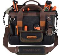 WELKINLAND Sac à outils 30 poches en toile cirée robuste de 35,6 cm, sac à outils, électricien de ligne pour électriciens, noir/marron/olive