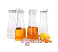 WELKOR Lot de 4 carafes à eau en plastique avec couvercle à rabat, base ronde pour bar à mimosa, pichet à boisson étanche sans BPA pour eau, thé glacé, lait et réfrigérateur (1000 ml)