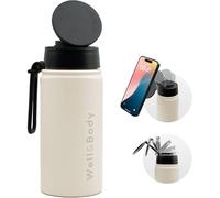 Well & Body Gourde isotherme Magnet’O PRO 435 mL | Gourde magnétique pour téléphone Compatible MagSafe, acier inoxydable et sans BPA | Avec bouchon pro trépied muscu ajustable 360° [CREAM]