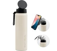 Well & Body Gourde isotherme Magnet’O PRO 750 mL | Gourde magnétique pour téléphone Compatible MagSafe, acier inoxydable et sans BPA | Avec bouchon pro trépied muscu ajustable 360° [CREAM]