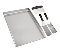 WELL GRILL Plancha 49 x 32,5 cm avec spatule pour barbecue Weber Genesis & Summit et la plupart des barbecues à gaz, en acier inoxydable massif de 4 mm, universel