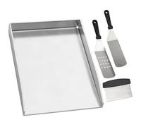 WELL GRILL Plancha Plaque de cuisson universelle en acier inoxydable avec spatule pour barbecue, 30 x 40 cm, pour la plupart des barbecues à gaz et au charbon de bois, massif de 4,2 mm