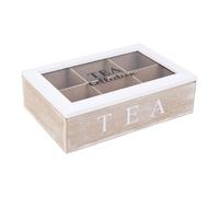 Well Home Boîte à thé à 6 compartiments avec couvercle en verre MDF blanc