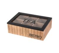 Well Home Boîte à thé avec 6 compartiments design Bistro en MDF avec couvercle en verre 24 x 16,5 x 7,5 cm