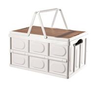 Well Home Boîte de rangement pliable blanche avec couvercle imitation bois 39,6 x 26,3 x 21 cm