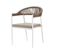 Well Home Chaise d'extérieur 'Adel' Blanche Moka - Élégante et Fonctionnelle avec Structure en Aluminium Inoxydable - Corde tressée - 60 x 80 x 105 cm