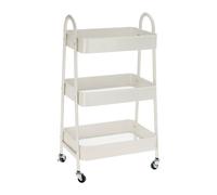 Well Home Chariot de Cuisine Blanc avec 3 paniers et roulettes H.79,5 cm