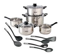 Well Home Ensemble de batterie de cuisine 8 pièces en acier inoxydable + 6 ustensiles de cuisine basiques en PBT noir
