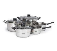 Well Home Ensemble de batterie de cuisine 8 pièces en acier inoxydable avec bases à induction et poignées ergonomiques