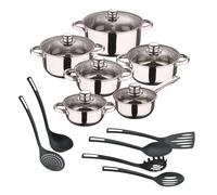 Well Home Ensemble de batterie de cuisine de 12 pièces en acier inoxydable + 6 ustensiles de cuisine basiques en PBT noir