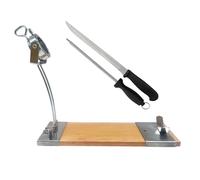 Well Home IBERIA Luxe Support à jambon avec tête rotative, en bois et acier inoxydable + set de couteau à jambon (25 cm) et fusil (21 cm)