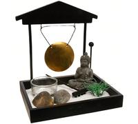 Well Home - Jardin zen décoratif de style japonais avec figurine, pierres, bougeoir, gong, râteau et sable, noir, 16,5 x 15 x 15 x 12 cm. Un jardin japonais est une oasis de sérénité qui invite au cal