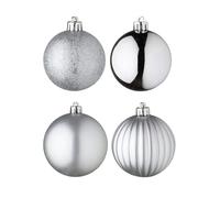 Well Home Lot de 100 Boules de Noël argentées en Tube Pet avec différents Motifs et Finitions