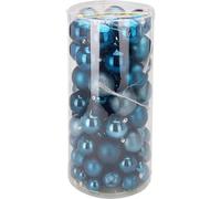 Well Home Lot de 100 Boules de Noël Bleues en Tube Pet avec différents Motifs et Finitions